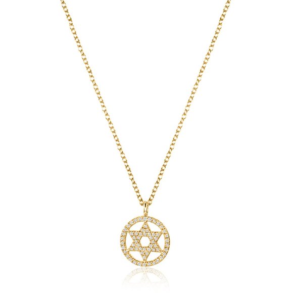 Star of David Circle 14K (or 18k upon request) Yellow Gold Diamond Pendant Neckl